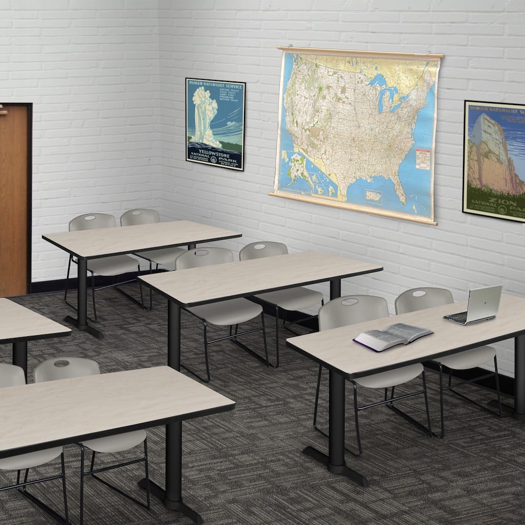 48" x 24" Training Table- Maple & 2 Stack Chairs- Grey