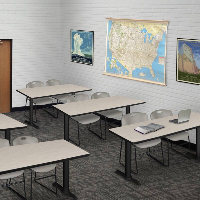 48" x 24" Training Table- Maple & 2 Stack Chairs- Grey