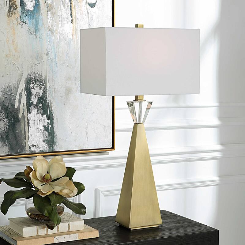 Tapered Base Table Lamp with Rectangular Shade - 31.75" - Brass Finish