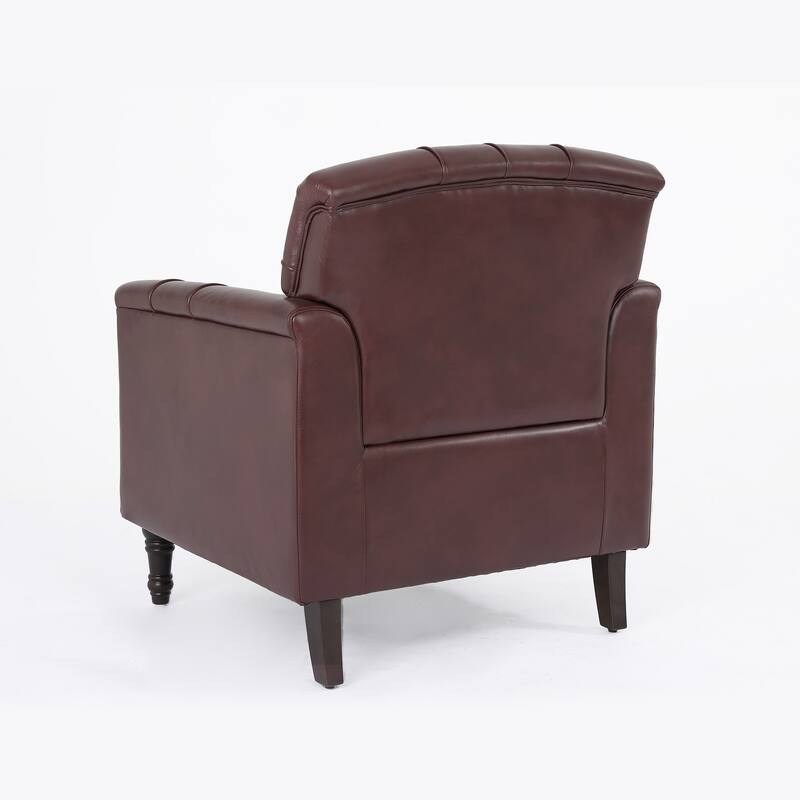 Set of 2 Tufted Vegan Leather Armchairs with Nailhead Trim and Wood Frame