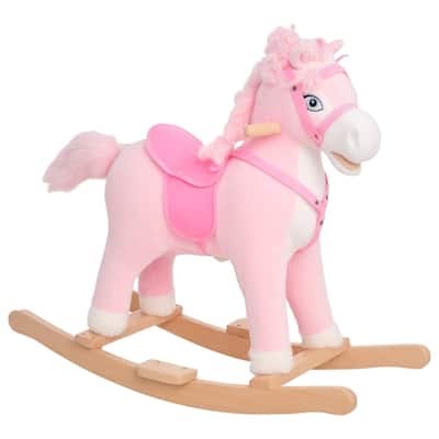 Pink Plush Rocking Pony for Kids Ages 3 and Up Soft Saddle with Neighing and Galloping Sounds Toy - 29.25" x 13" x 24.5"