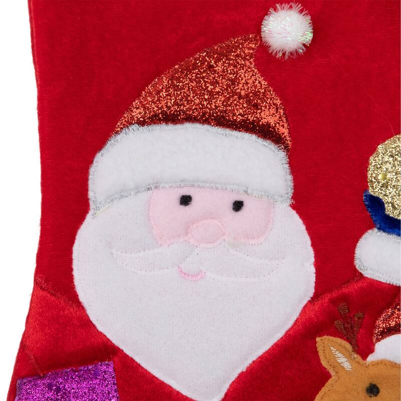 20.5" Red White Glittered Santa Claus Reindeer Christmas Stocking
