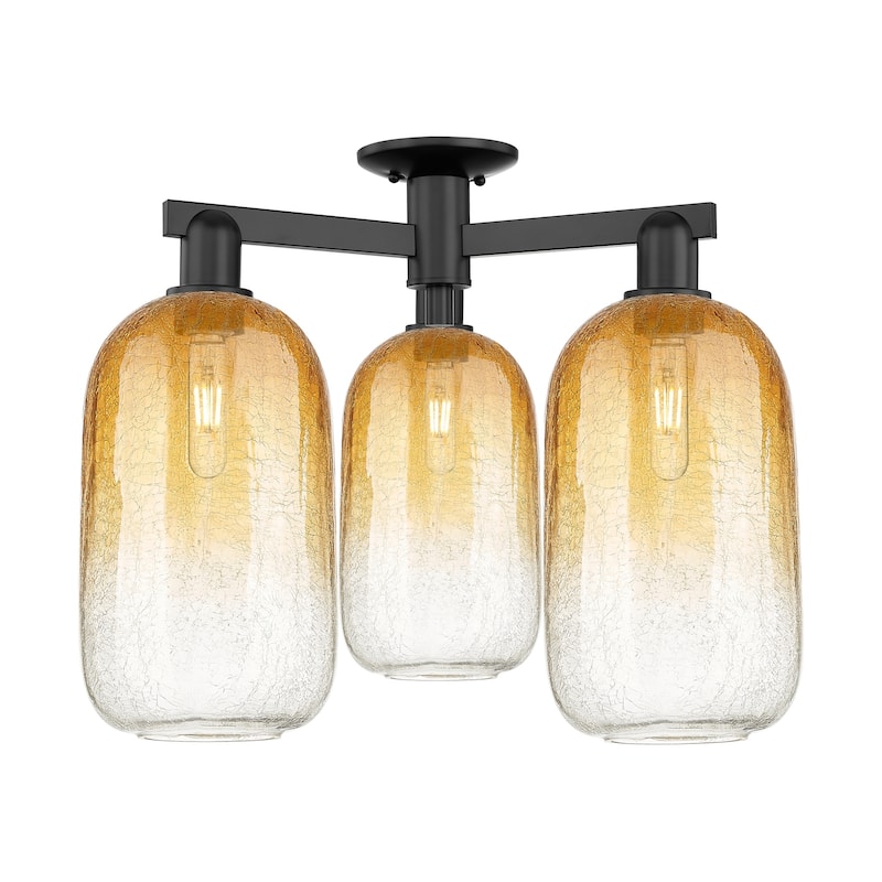 Innovations Lighting 716-3F-17-25 Brookhaven Cloche Semi-Flush - Matte Black / Amber