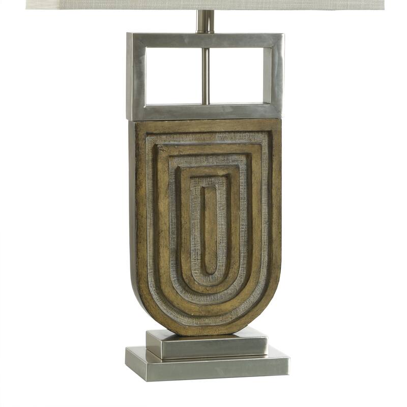 Oak Silver Table Lamp - Brown Brushed and Champagne Gold Body - Oatmeal Shade