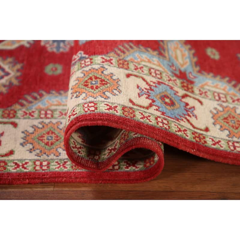 Red Kazak Oriental Accent Rug Hand-Knotted Wool Carpet - 3'4"x 4'10"