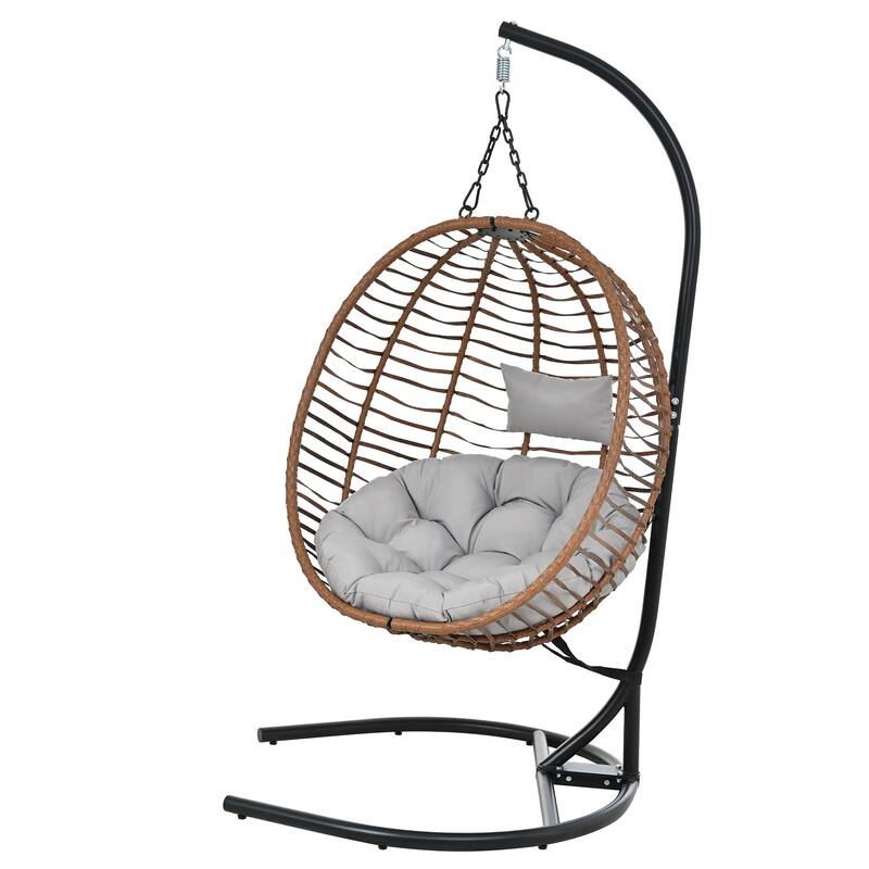 Single Person Folding Wicker Hammock Swing Chair with Adjustable Anti-Slip Feet