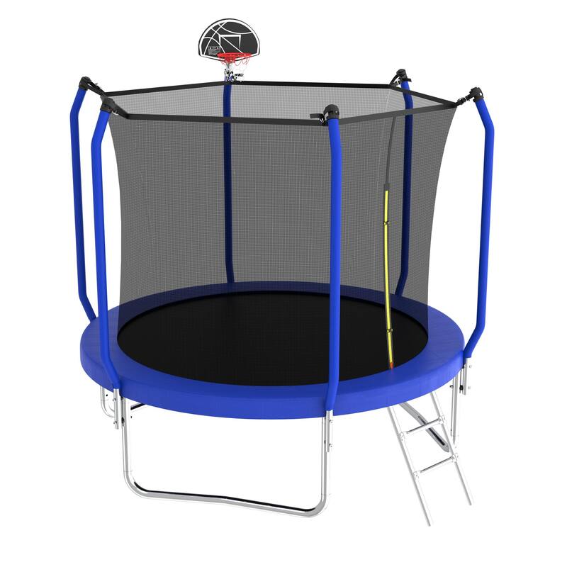 Reinforced Trampoline - Basketball Hoop, Safety Enclosure, ASTM Approved - Blue - 120.08