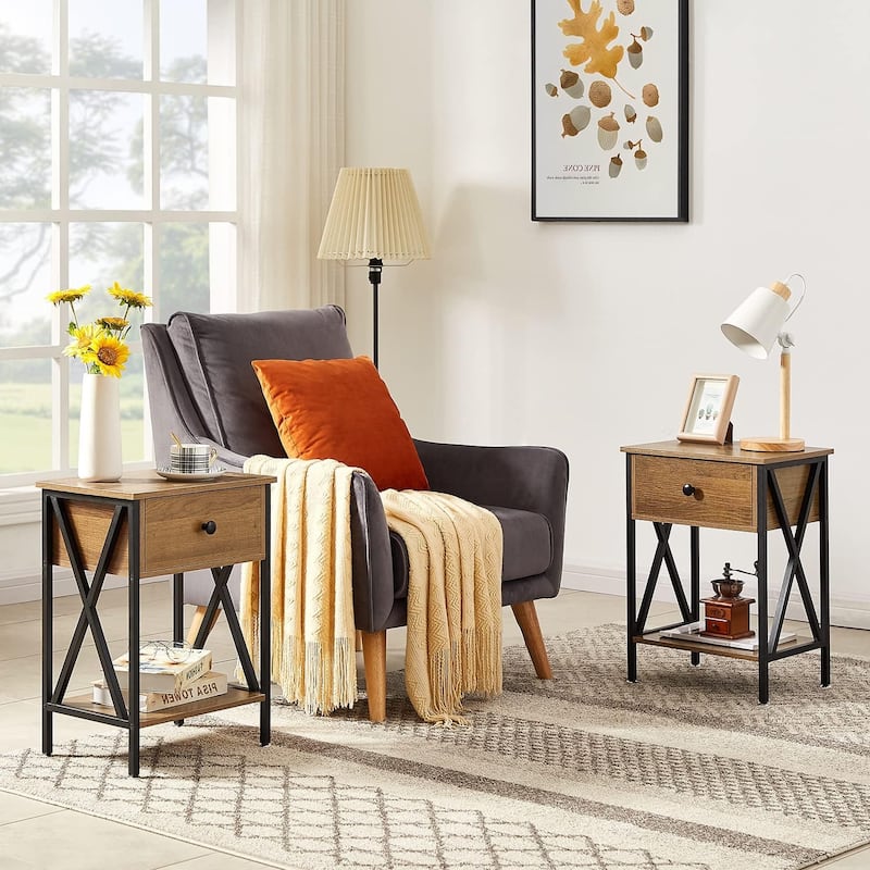 VECELO Modern Nightstand 1-Drawer with Storage Shelf, End Table/Side Table