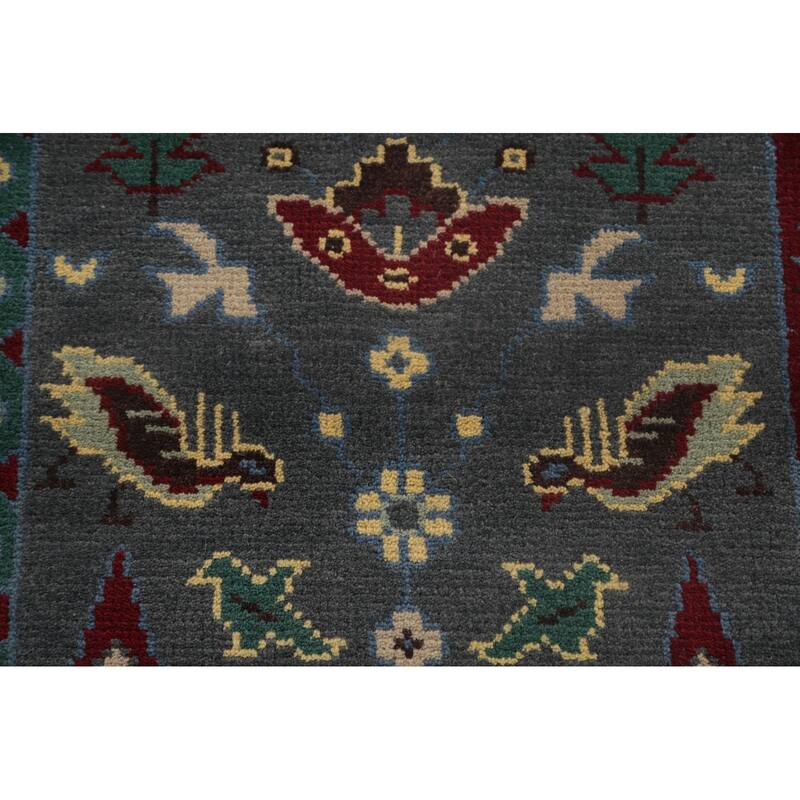 Geometric Grey Kazak Area Rug Handmade Wool Carpet - 8'9"x 11'7"