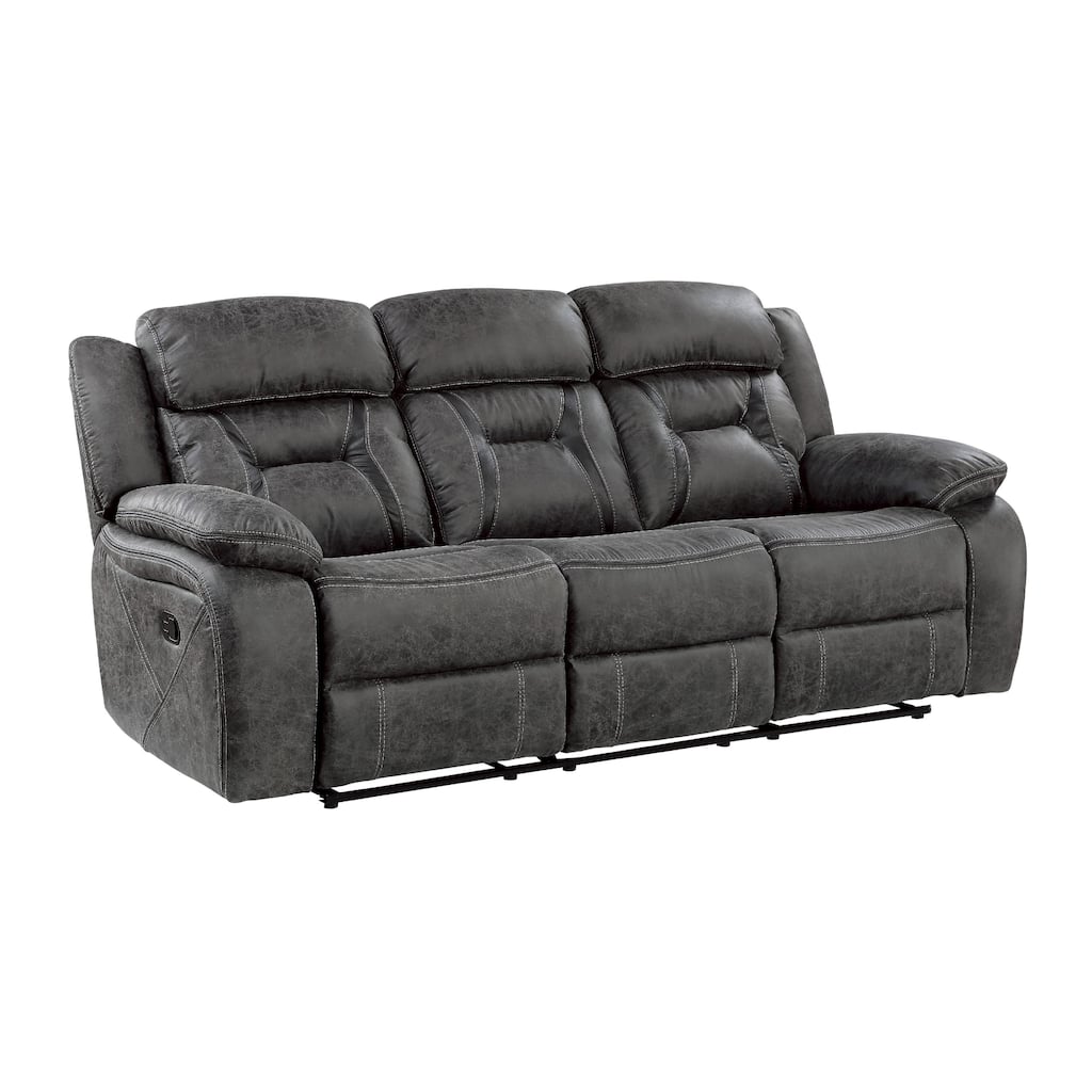 Mady Manual Reclining Sofa, Pillow Tufted, Dark Gray Polyester 85 Inch