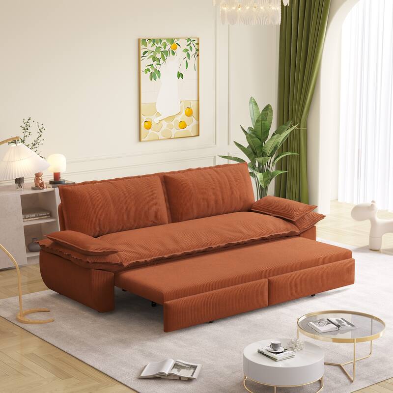73" Queen Convertible Sleeper Sofa - 3-in-1 Pull Out Sofa Bed, Velvet Upholstery, Space-Saving Loveseat for Small Spaces
