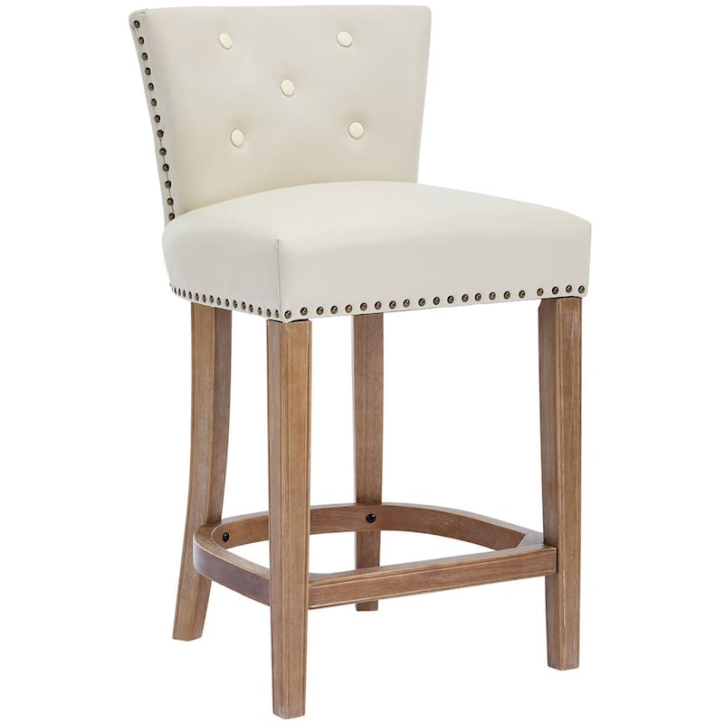 Bar Stools Set of 2,Seat Height 26" Leather Wooden Bar Stools