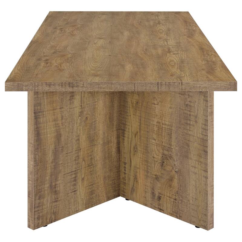 Lama Dining Table, 84 Inch Rectangular Top, V Shape Pedestal Base, Brown