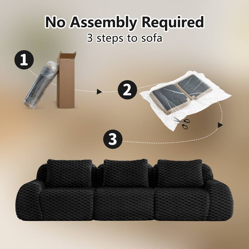 114" Modern Modular Sectional Sofa for Living Room,Flannelette Fabric,Oversized 3-Seater Couch,boneless sofa,Deep Seat