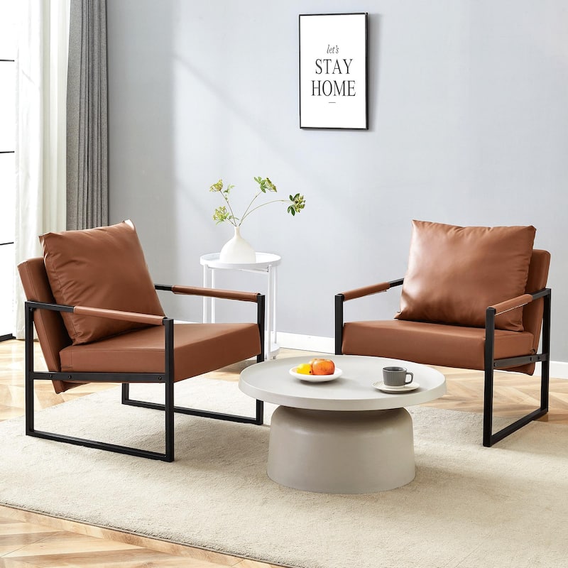 Set of 1 Classic PU Leather and Metal Frame Sofa -Ergonomically designed, a perfect blend of modern and industrial styles