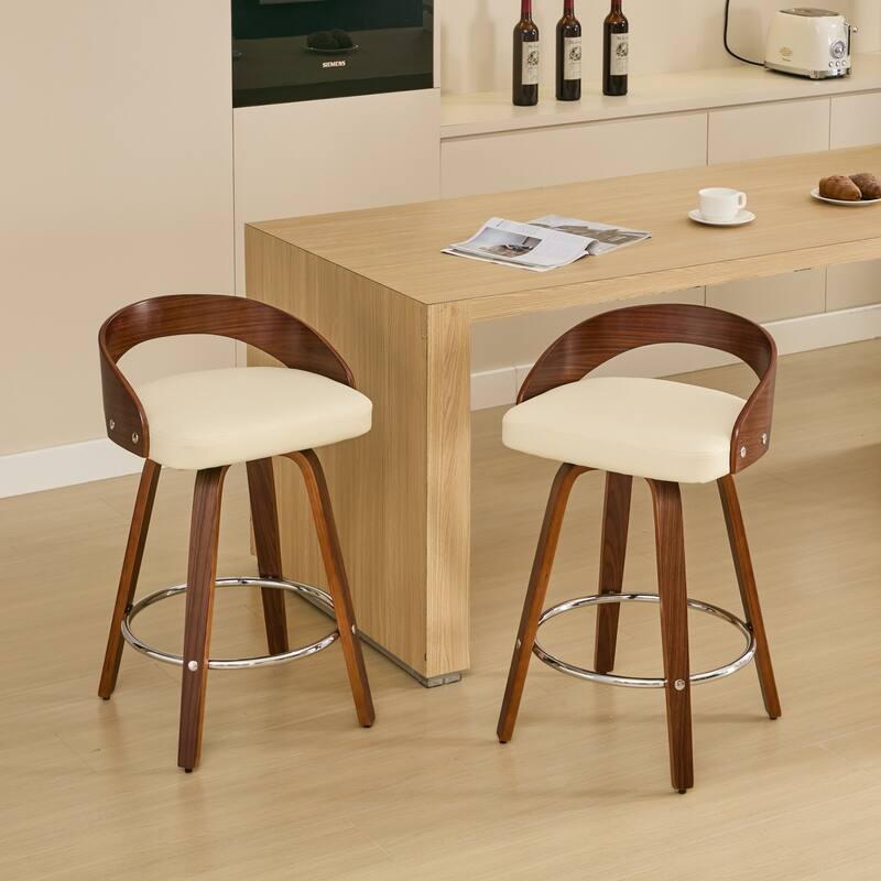 GDF Studio - Halden Mid-Century Swivel Wood Bar Stools with Soft Cushion Seat (Set of 2)