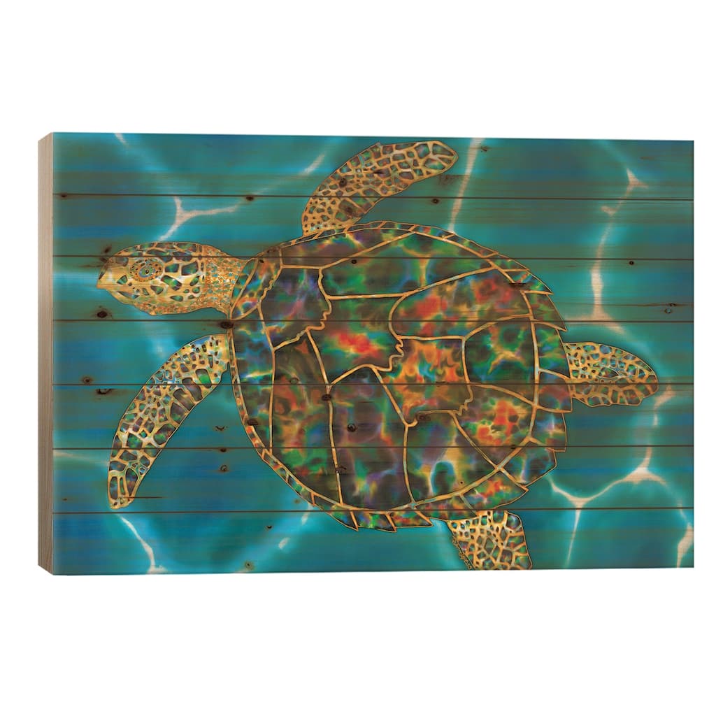 Rainbow Opal Turtle Print On Wood by Daniel Jean-Baptiste - Multi-Color