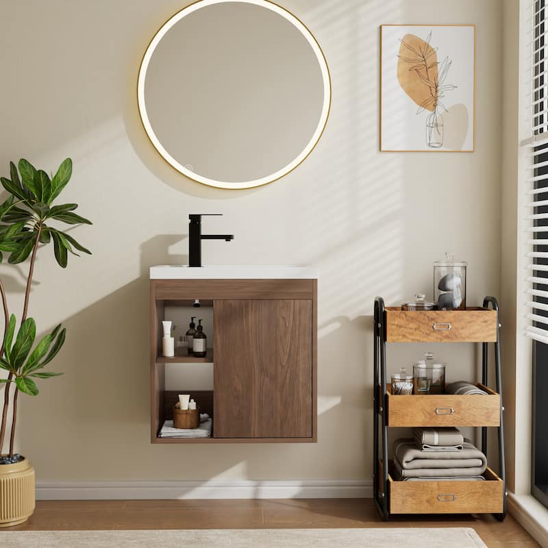 Single-Door Wall Cabinet with Integrated Basin - Brown