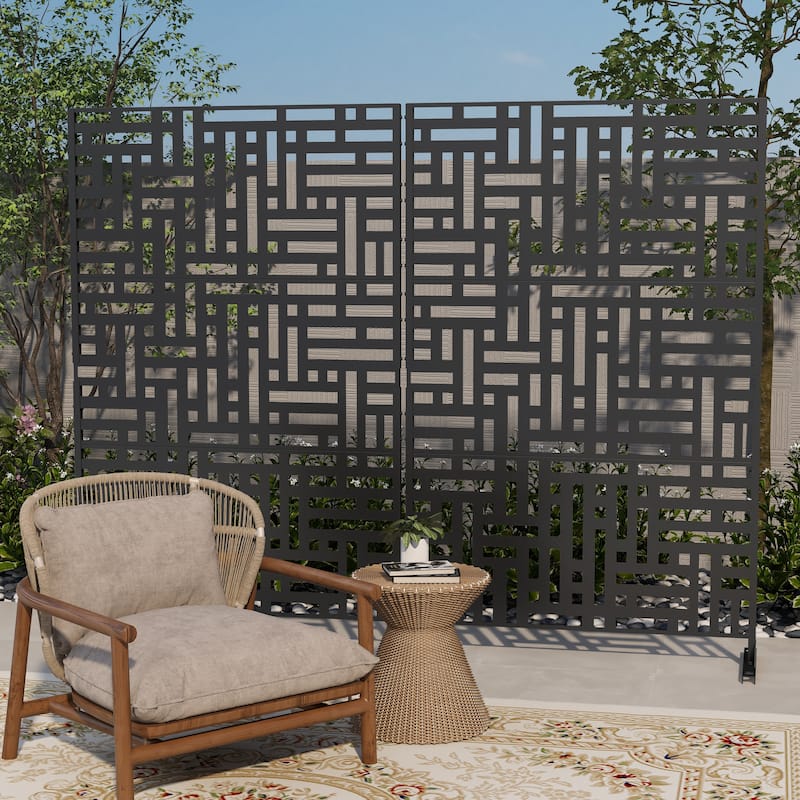 Outdoor Pattern Privacy Metal Screen Patio Garden Fence Panel - Black - 004-Trellis Lattice