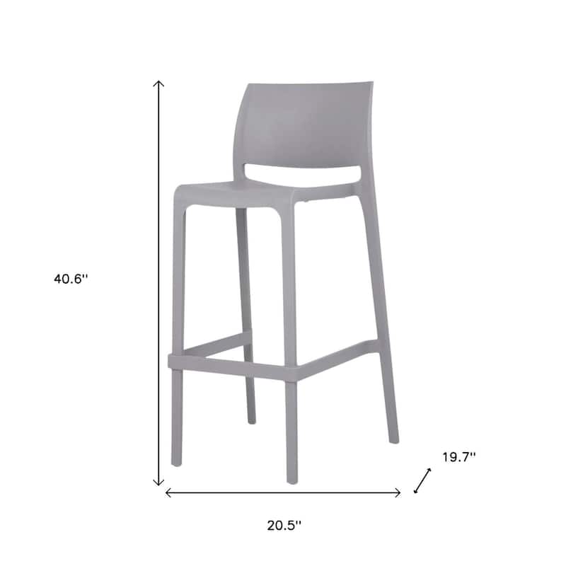 HomeRoots Set of Two 30" Gray Heavy Duty Plastic Low Back Outdoor Bar Height Chairs