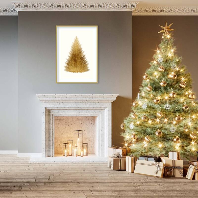 Tan Christmas Tree by Kubistika Wood Framed Wall Art Print