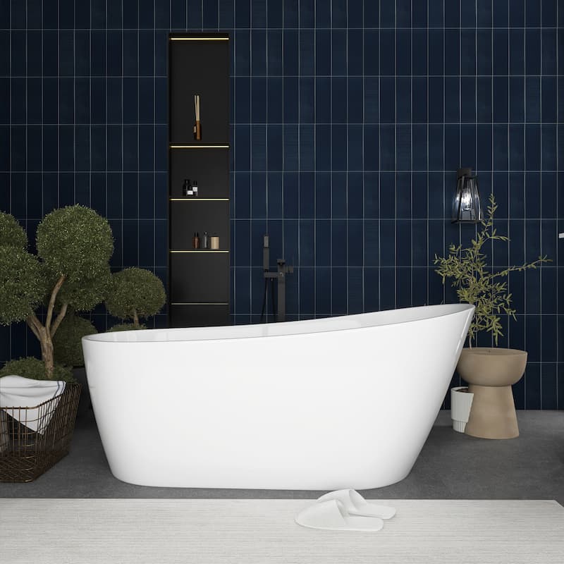 55"/59"/63" Acrylic Single Slipper Freestanding Soaking Bathtub in White with Drain