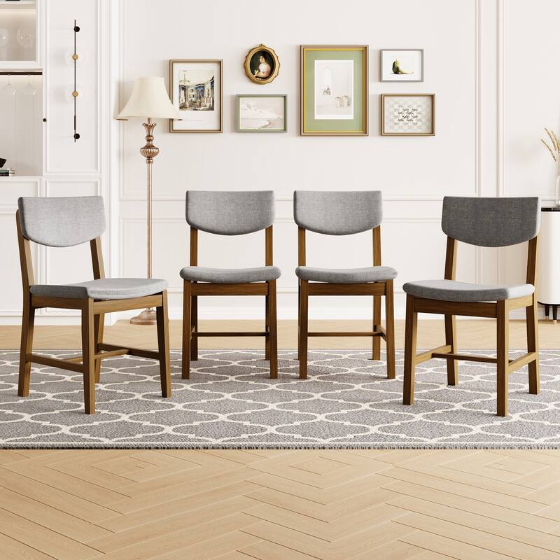 4-Piece Rustic Farmhouse Dining Chair - Solid Wood Frame with Fabric Cushion, Upholstered Accent Chair for Kitchen - Walnut