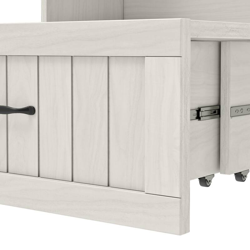 Moasis Farmhouse Full Size Murphy Bed Cabinet with Charging Station, Large Storage Drawer