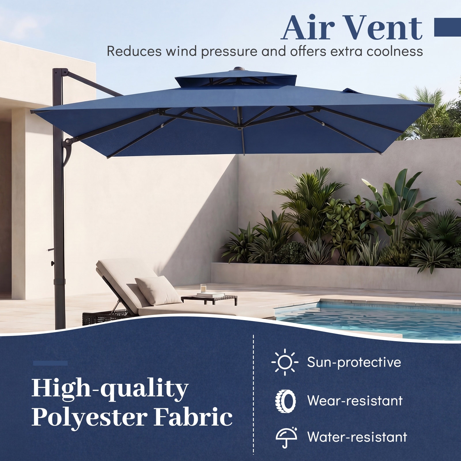 heavy duty wind resistant cantilever patio umbrella Wind-Resistant 12 ft Large eliminating the need for daily maintenance PURPLE LEAF Cantilever Umbrella 10'
