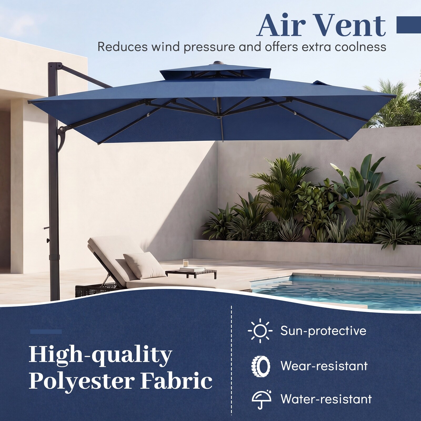 gymax 11ft patio offset hanging cantilever umbrella 360 degree tilt Outsunny with Base Crank Brown And it has a dual top design with a functional wind vent on the top for air circulation Gymax 10FT Offset Hanging Umbrella