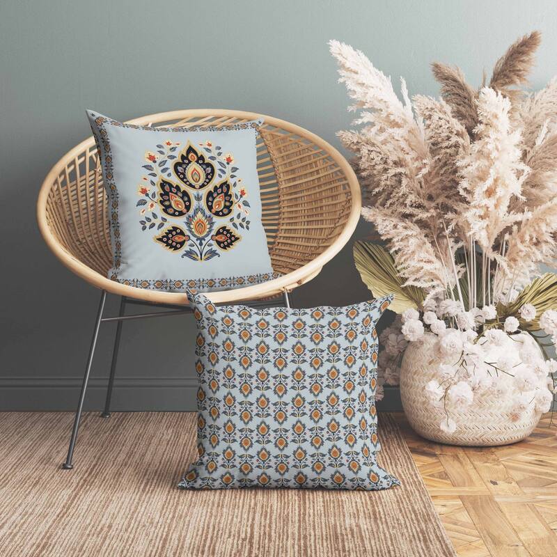 Vintage Verve Indoor/Outdoor Reversible Throw Pillow Blue and Black