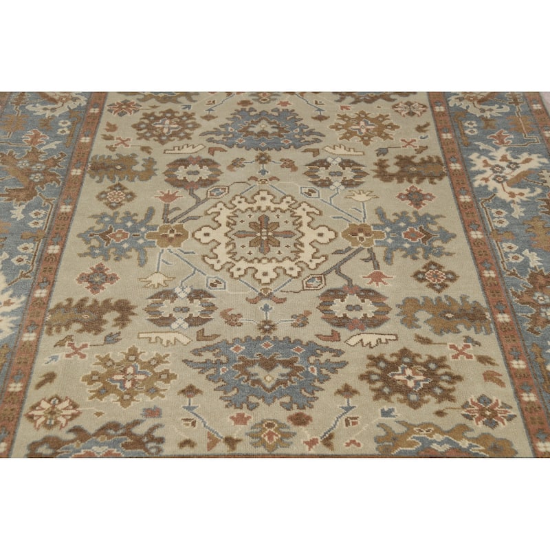 Geometric Oushak Indian Area Rug Hand-Knotted Wool Carpet - 8'0" x 9'9"