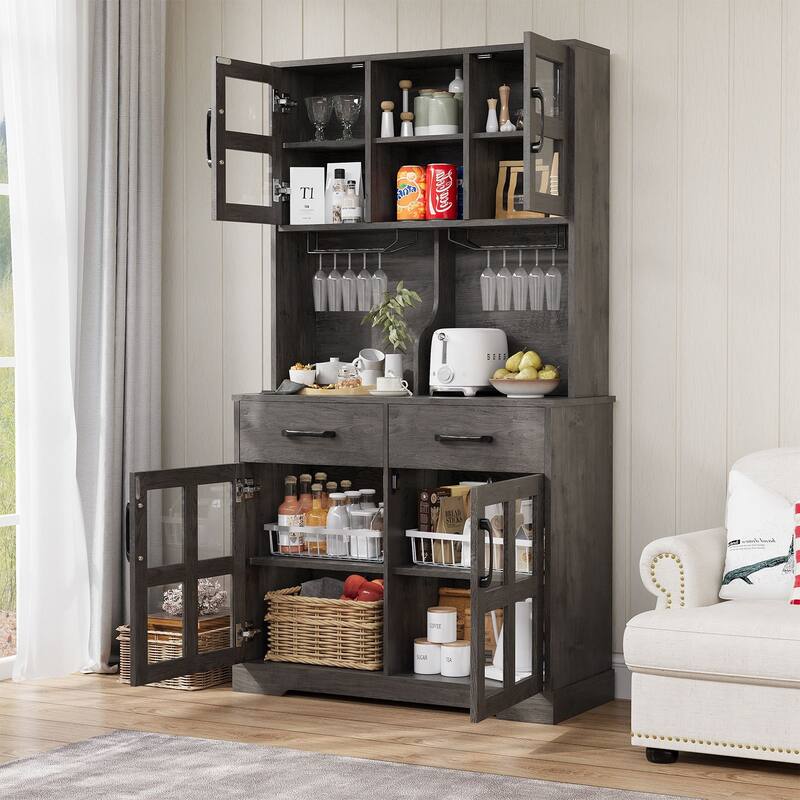 Meyreso 71" Kitchen Pantry Hutch Cabinet with 2 Drawers