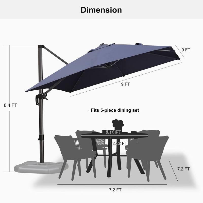 PURPLE LEAF 8 ft Square 360 Degree Rotation Patio Cantilever Umbrella