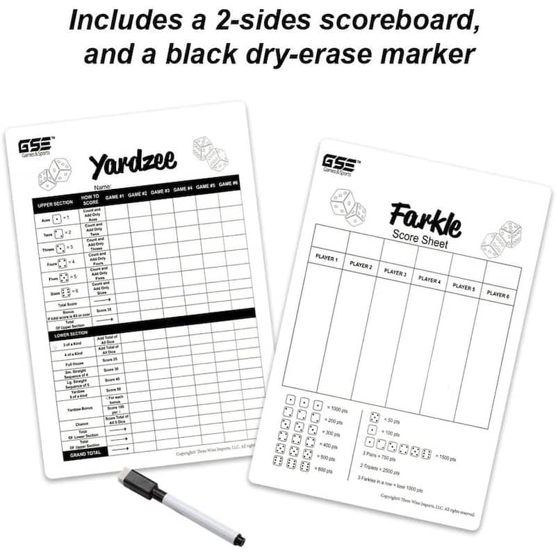 GSE™ 3.5" Rubber Hardwood Giant Yard Dice Set with Bucket and Yardzee & Farkle Scorecard - Giant Dice Set