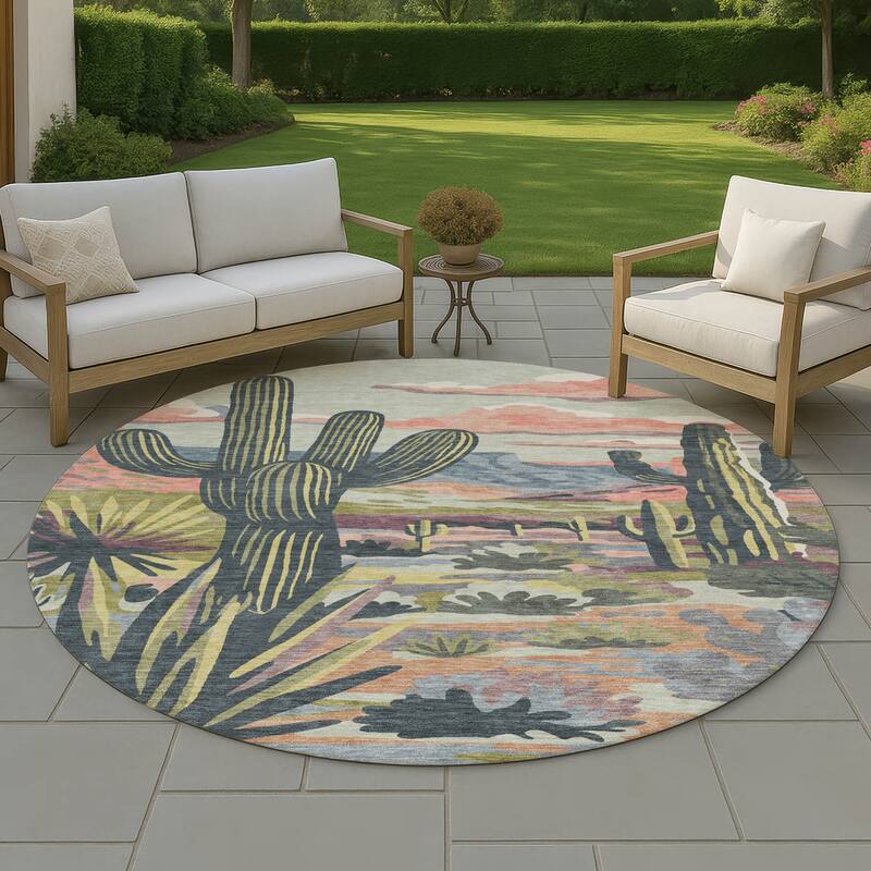 Machine Washable Indoor/ Outdoor Southwestern Mesa Chantille Rug - Celery - 8' x 8'