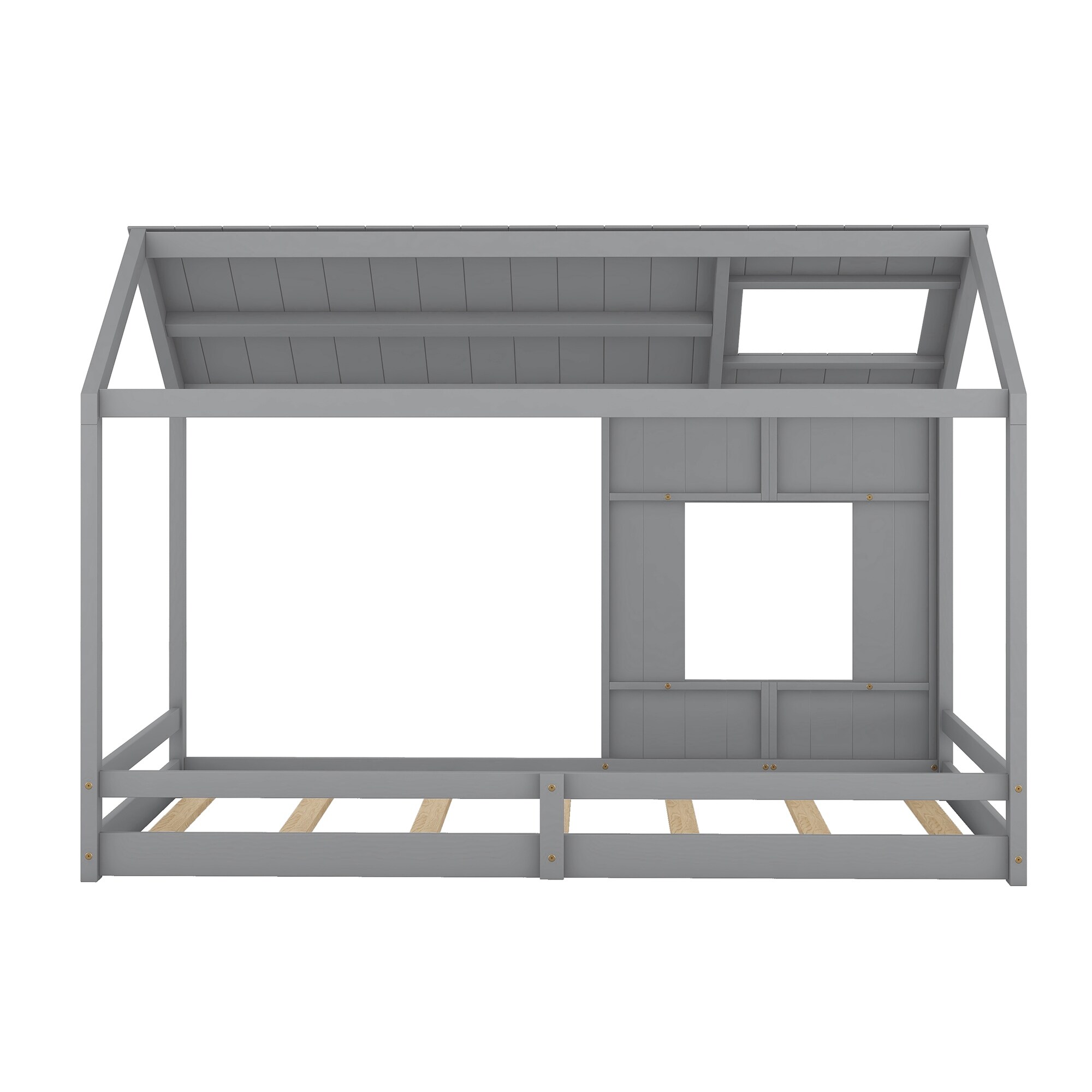 Twin Size Pine Wood House Bed with Playhouse Roof Design