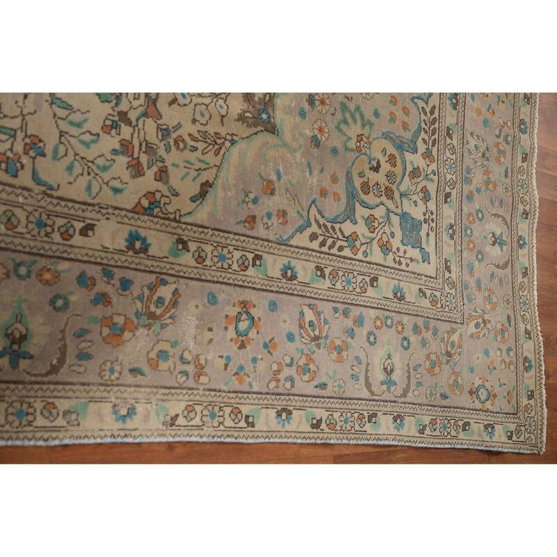 Hand Knotted Oriental 100% Wool Carpet Traditional Floral Beige & Ivories Tabriz Area Rug - 12' 8'' X 9' 8''