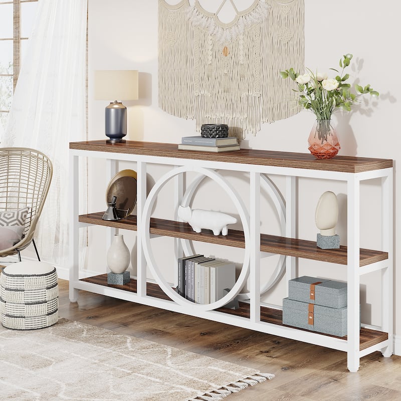 70.9-inche Sofa Console Table with Creative Metal Leg Design, 3 Tiers Narrow Long Accent Tables for Entryway