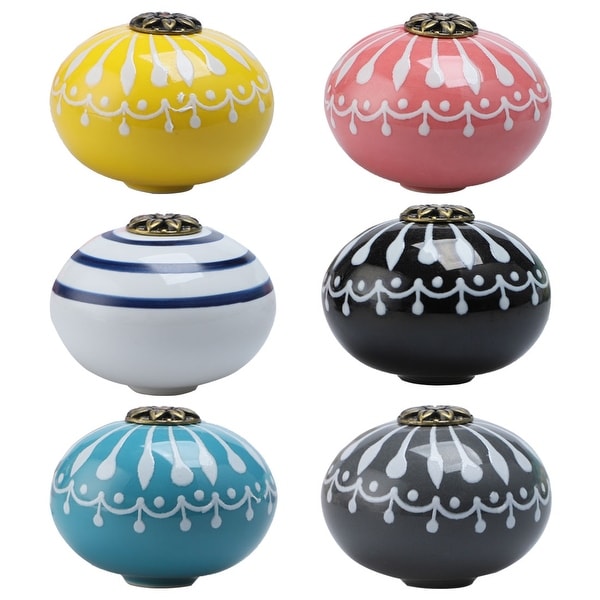 Ceramic Knob Drawer Pull Handle Cupboard Wardrobe Knobs 40mm Assorted Color 6pcs - Assorted Color