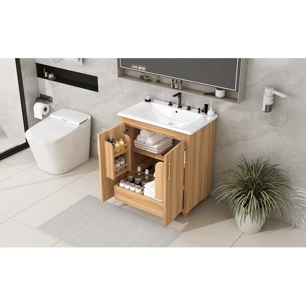 Magic Home 30 In. Modern Freestanding Bathroom Vanity Storage Solid WoodCabinet