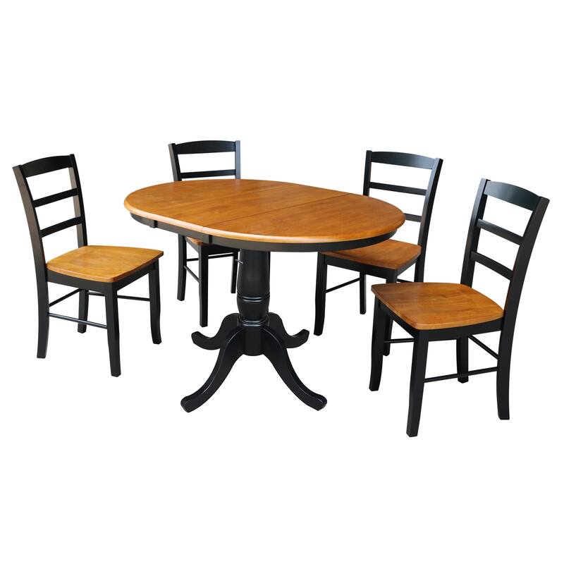 36" Round Top Pedestal Ext Table with 12" Leaf and 4 Madrid Chairs