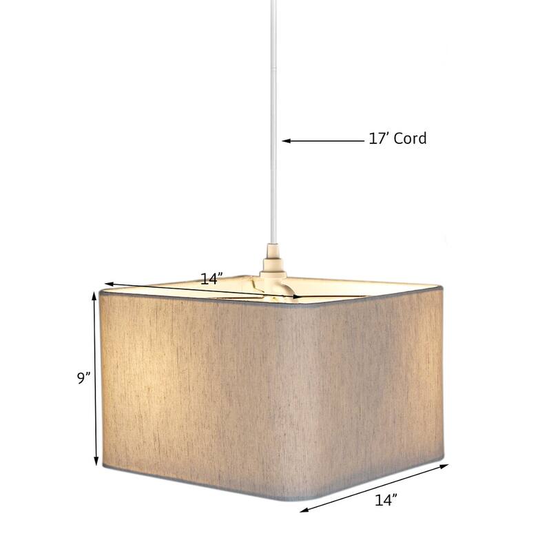 1 Light Swag Plug-In Pendant 14"w Rounded Corner Square Oatmeal Drum Shade, White Cord - N/A