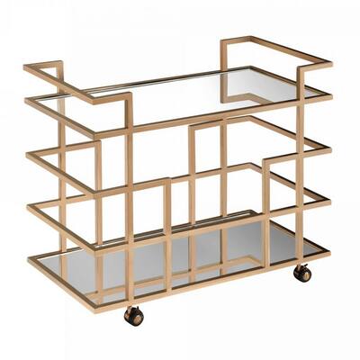 Metal Frame Wine Rack with 2 Mirrored Shelves, Gold