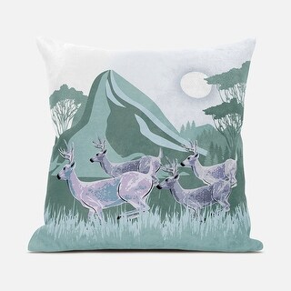 28x28 Green White Deer Blown Seam Broadcloth Animal Print Throw Pillow ...