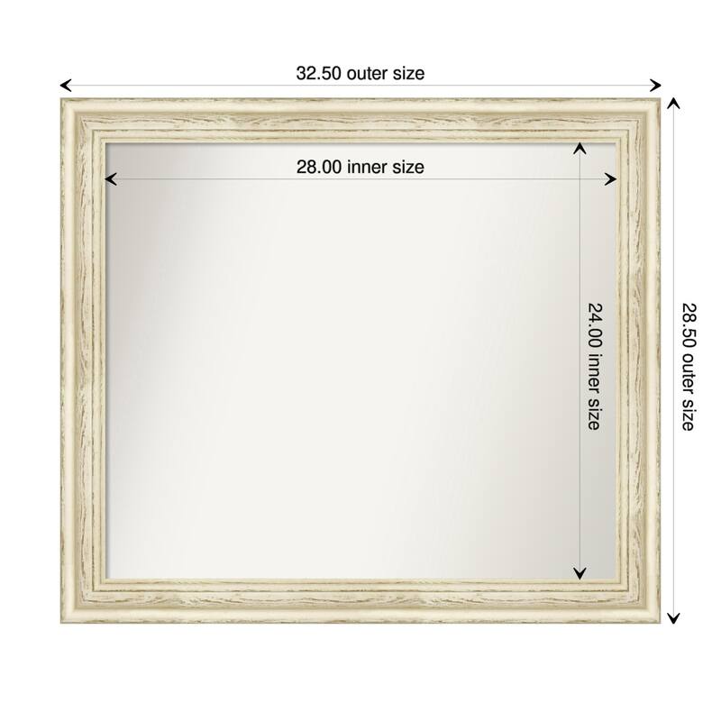 Country White Wash Framed Non-Beveled Custom Wall Mirror, Bathroom Vanity Mirror - Outer Size: 32.5 x 28.5