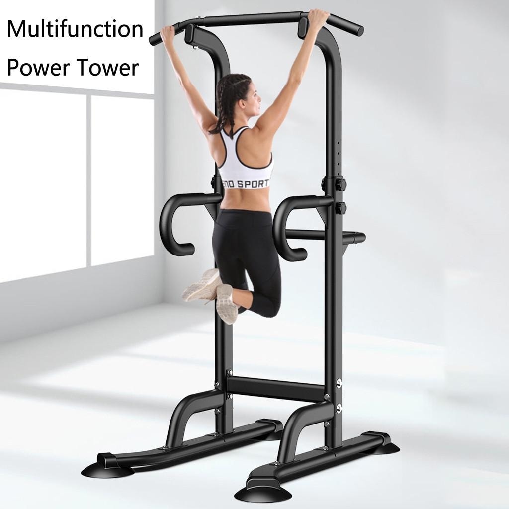 Pull Up Bar Power Tower Dip Station w/ Sit Up Bench for Indoor Home Gym Fitness 