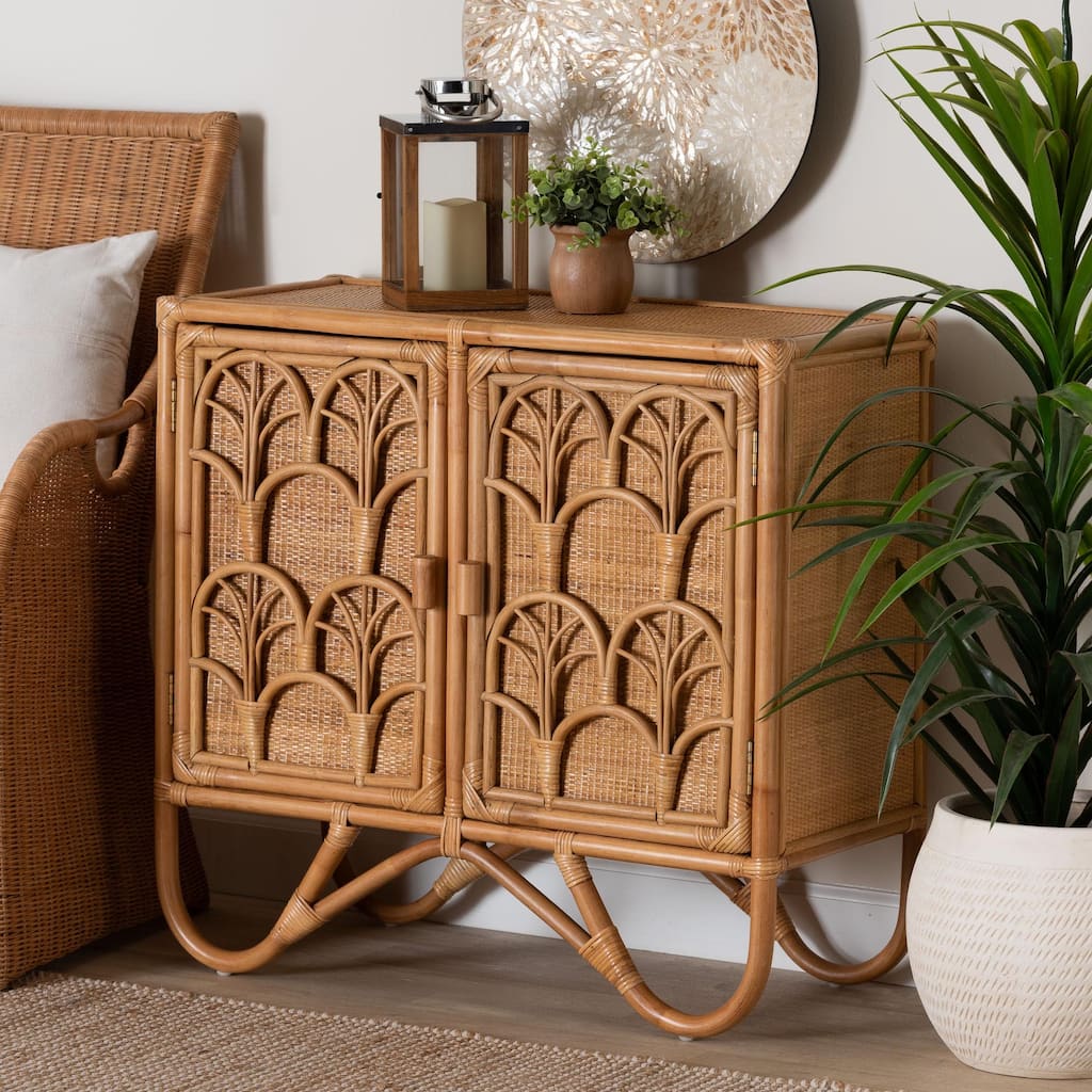 Baylor Bohemian Light Honey Rattan Storage Cabinet