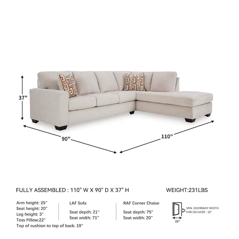 Signature Design by Ashley Aviemore 2-Piece Sectional with Chaise - 110"W x 90"D x 37"H