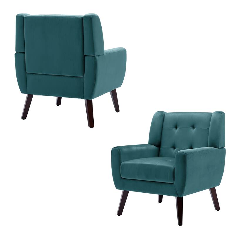 Tufted Wingback Accent Chairs Linen/Faux Leather/Velvet Armchairs Set of 2